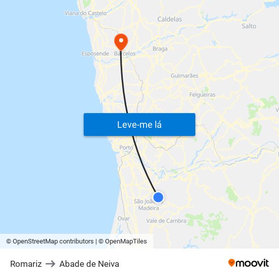 Romariz to Abade de Neiva map