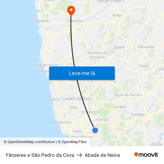 Fânzeres e São Pedro da Cova to Abade de Neiva map