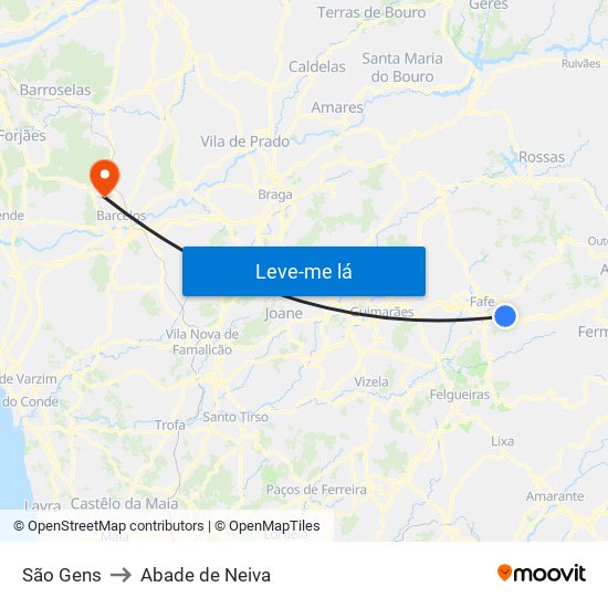 São Gens to Abade de Neiva map