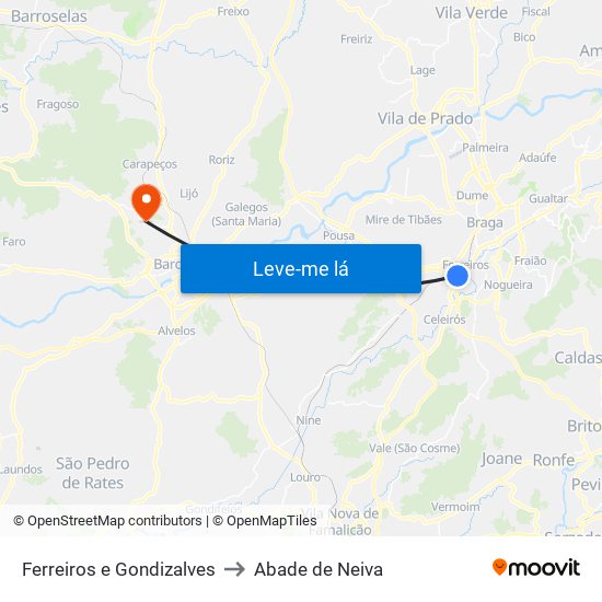 Ferreiros e Gondizalves to Abade de Neiva map