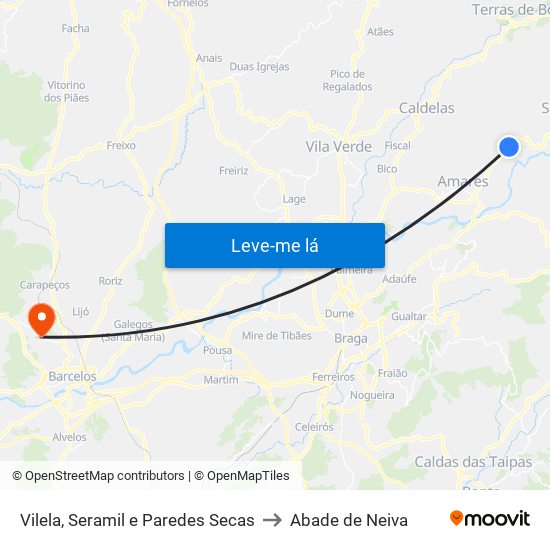 Vilela, Seramil e Paredes Secas to Abade de Neiva map