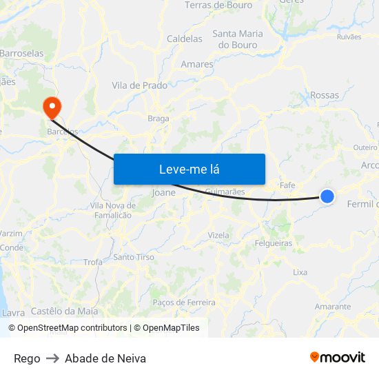 Rego to Abade de Neiva map