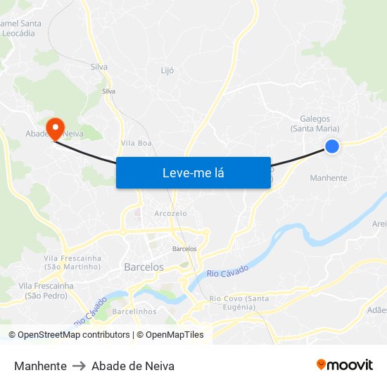 Manhente to Abade de Neiva map