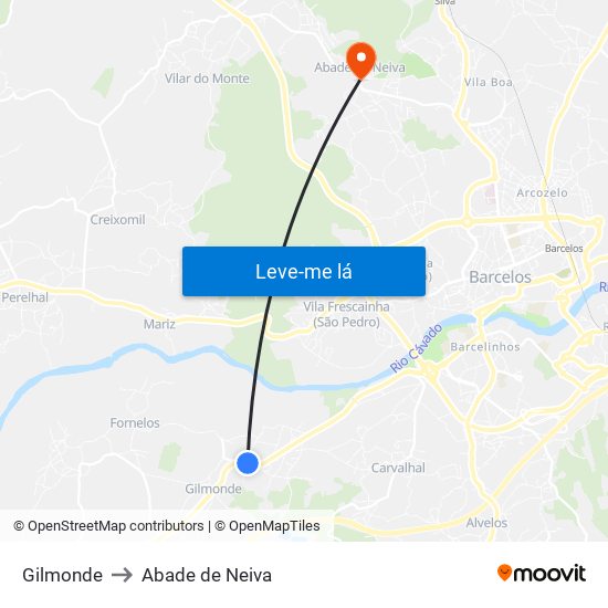 Gilmonde to Abade de Neiva map