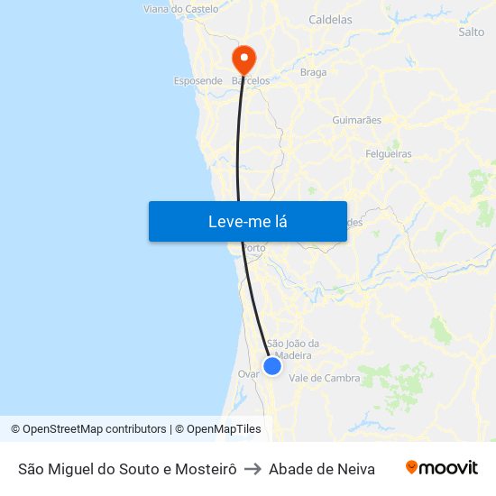São Miguel do Souto e Mosteirô to Abade de Neiva map