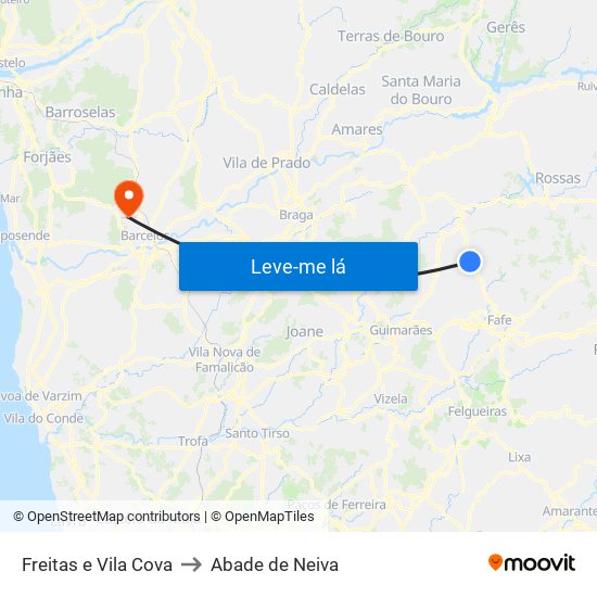 Freitas e Vila Cova to Abade de Neiva map