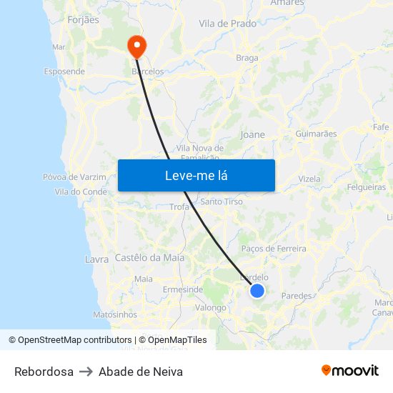 Rebordosa to Abade de Neiva map