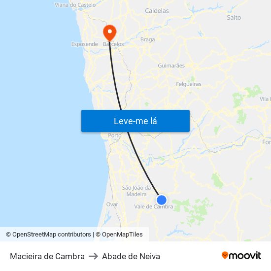 Macieira de Cambra to Abade de Neiva map