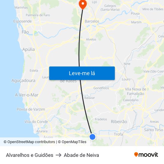 Alvarelhos e Guidões to Abade de Neiva map