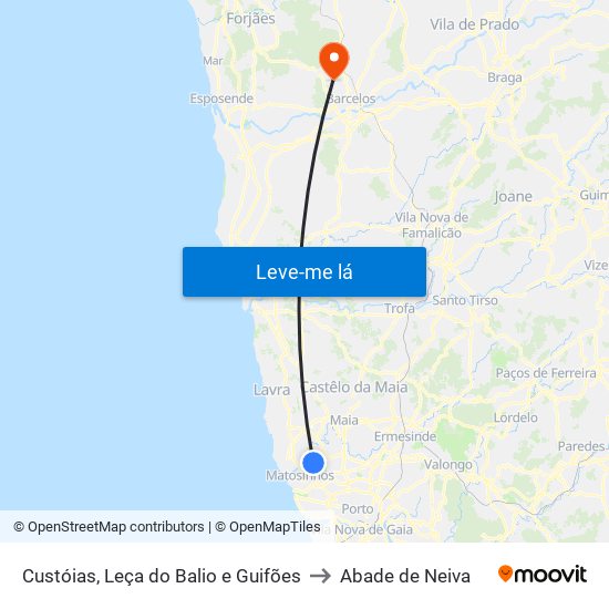 Custóias, Leça do Balio e Guifões to Abade de Neiva map