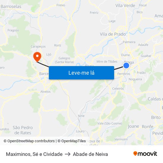Maximinos, Sé e Cividade to Abade de Neiva map