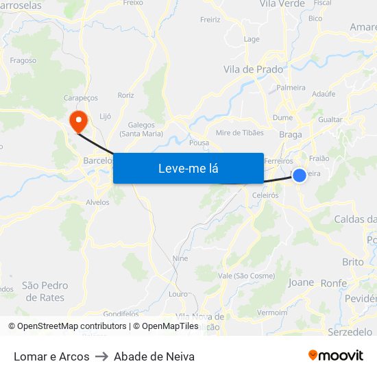 Lomar e Arcos to Abade de Neiva map