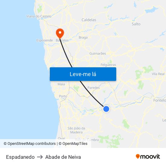 Espadanedo to Abade de Neiva map