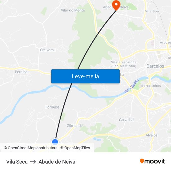 Vila Seca to Abade de Neiva map