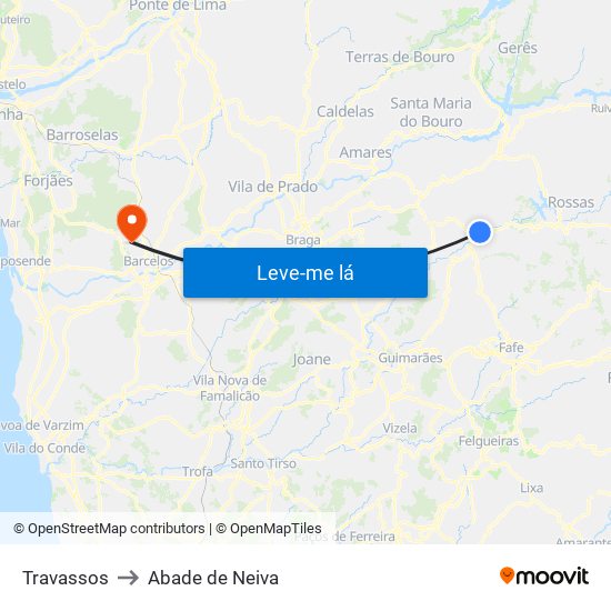 Travassos to Abade de Neiva map