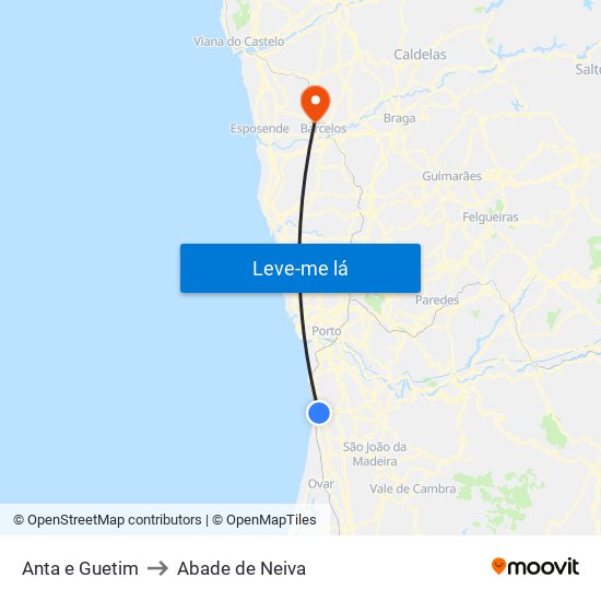 Anta e Guetim to Abade de Neiva map