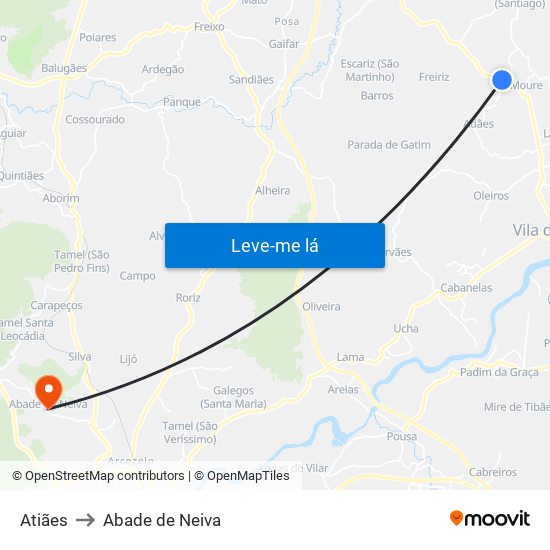 Atiães to Abade de Neiva map