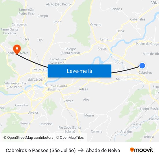 Cabreiros e Passos (São Julião) to Abade de Neiva map