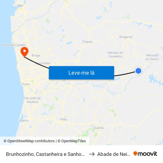 Brunhozinho, Castanheira e Sanhoane to Abade de Neiva map