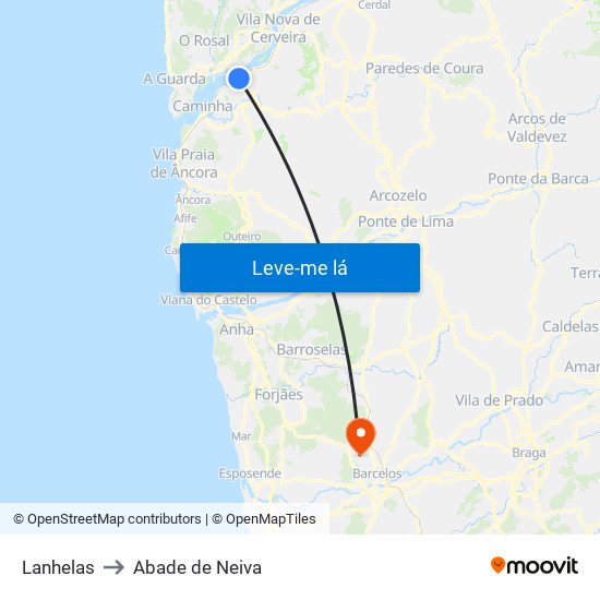 Lanhelas to Abade de Neiva map