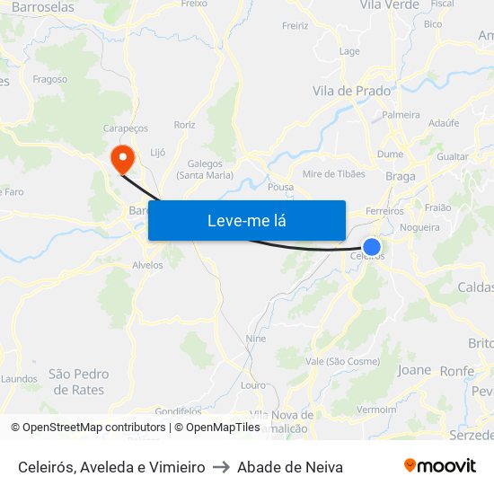 Celeirós, Aveleda e Vimieiro to Abade de Neiva map