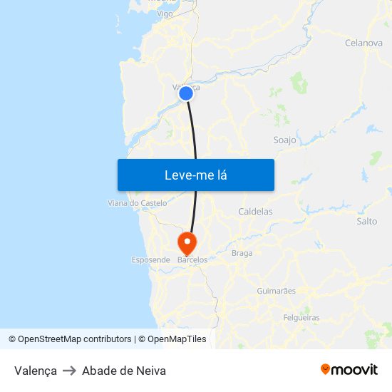 Valença to Abade de Neiva map