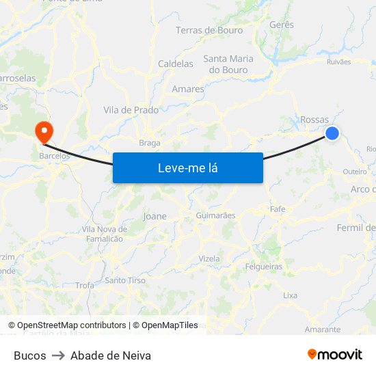 Bucos to Abade de Neiva map