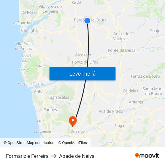 Formariz e Ferreira to Abade de Neiva map