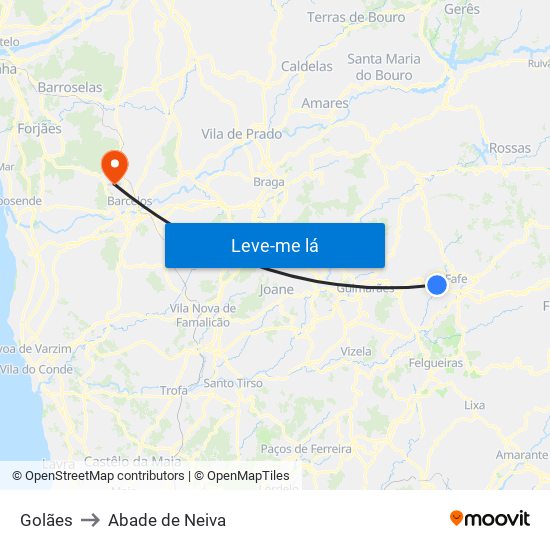 Golães to Abade de Neiva map