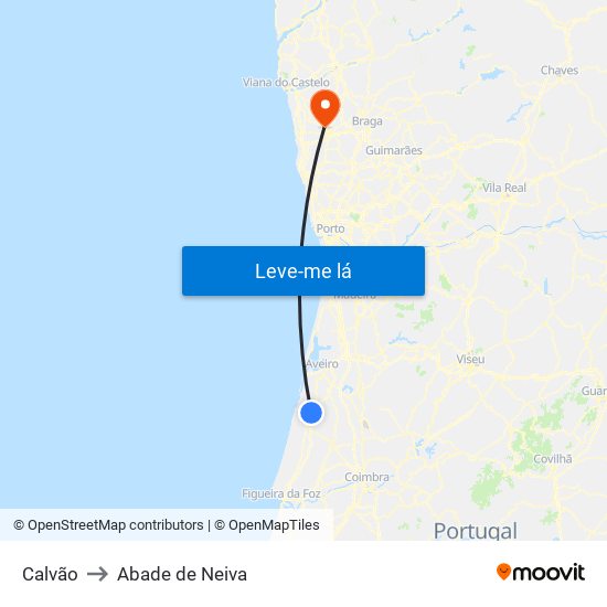 Calvão to Abade de Neiva map