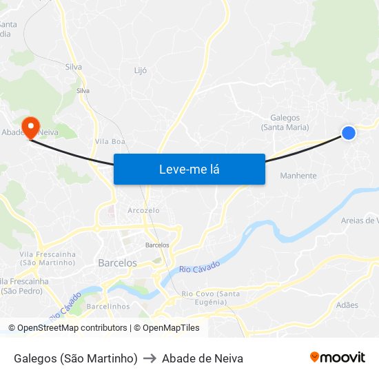 Galegos (São Martinho) to Abade de Neiva map