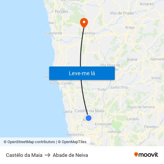 Castêlo da Maia to Abade de Neiva map