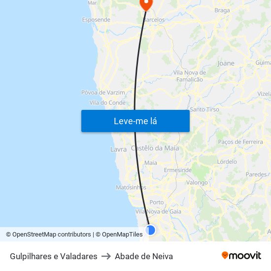 Gulpilhares e Valadares to Abade de Neiva map