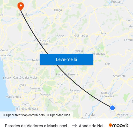 Paredes de Viadores e Manhuncelos to Abade de Neiva map