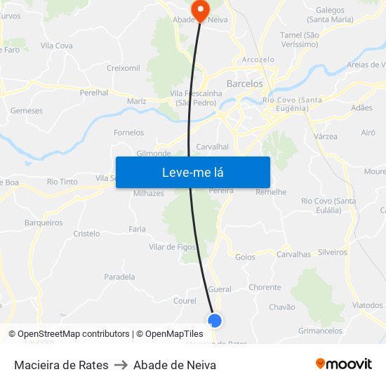 Macieira de Rates to Abade de Neiva map