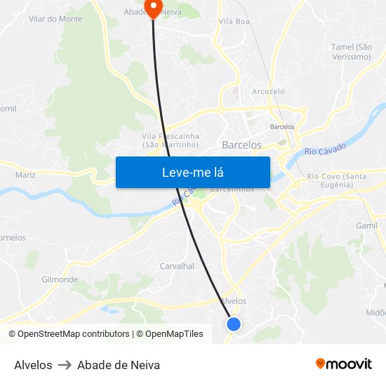 Alvelos to Abade de Neiva map