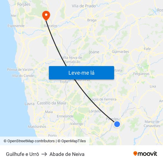 Guilhufe e Urrô to Abade de Neiva map