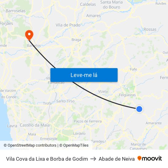 Vila Cova da Lixa e Borba de Godim to Abade de Neiva map