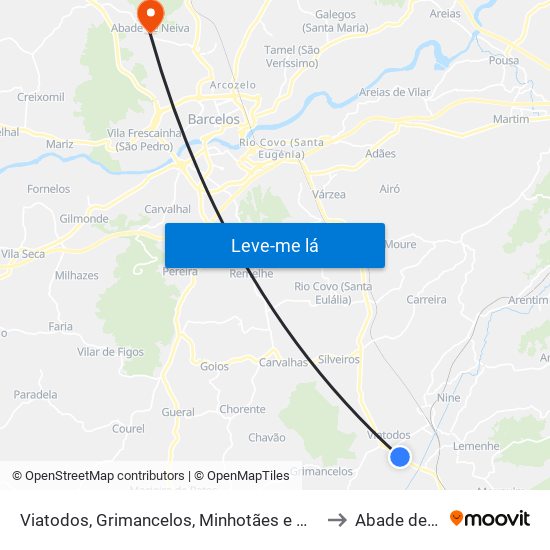 Viatodos, Grimancelos, Minhotães e Monte de Fralães to Abade de Neiva map