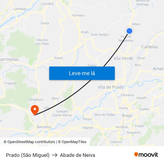 Prado (São Miguel) to Abade de Neiva map