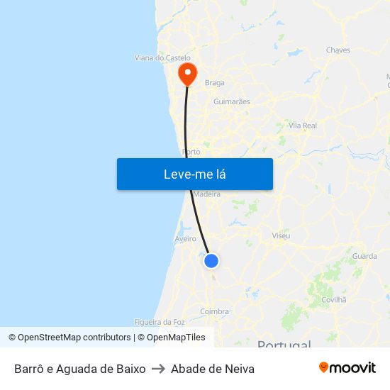 Barrô e Aguada de Baixo to Abade de Neiva map