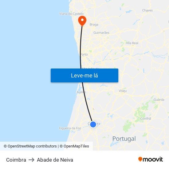 Coimbra to Abade de Neiva map