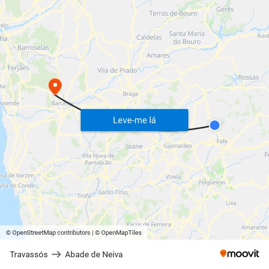 Travassós to Abade de Neiva map