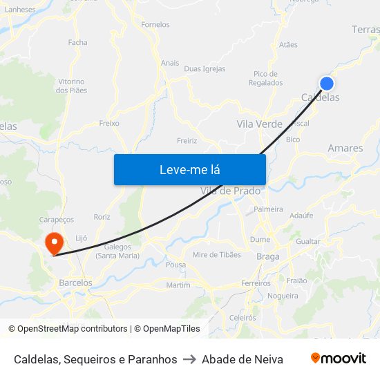 Caldelas, Sequeiros e Paranhos to Abade de Neiva map