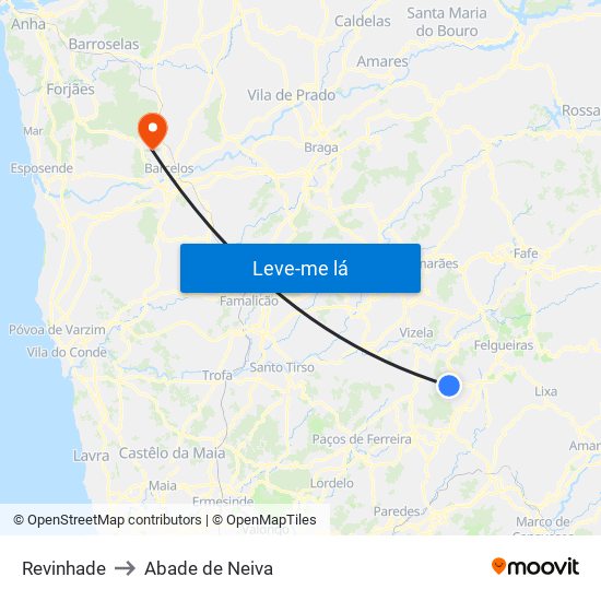 Revinhade to Abade de Neiva map