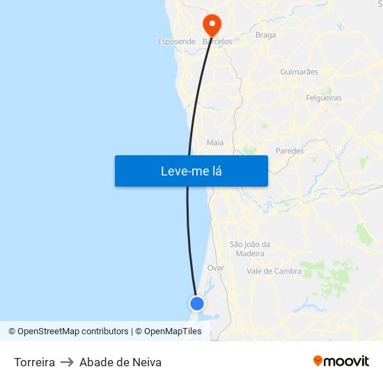 Torreira to Abade de Neiva map
