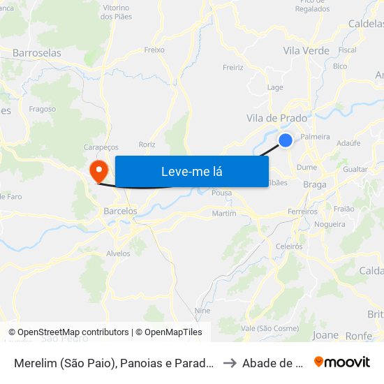 Merelim (São Paio), Panoias e Parada de Tibães to Abade de Neiva map