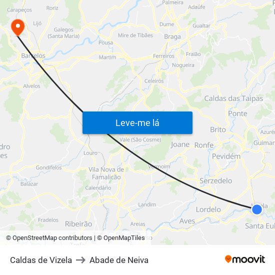 Caldas de Vizela to Abade de Neiva map