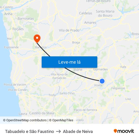 Tabuadelo e São Faustino to Abade de Neiva map