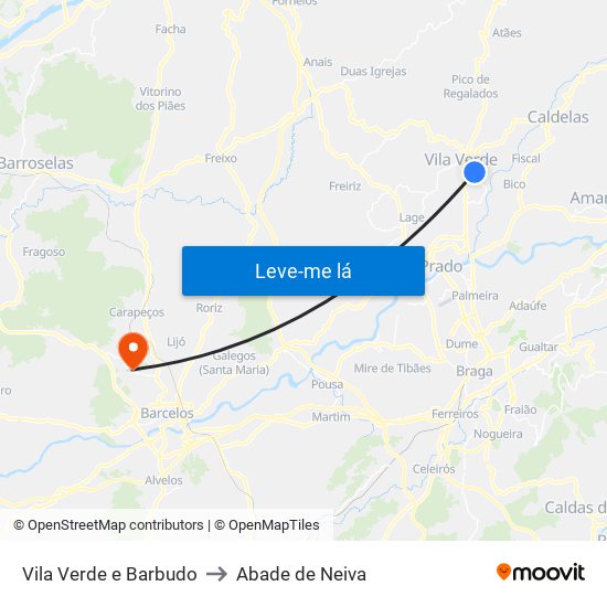 Vila Verde e Barbudo to Abade de Neiva map